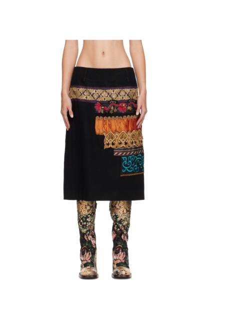 Dries Van Noten Black Embroidered Wool Skirt