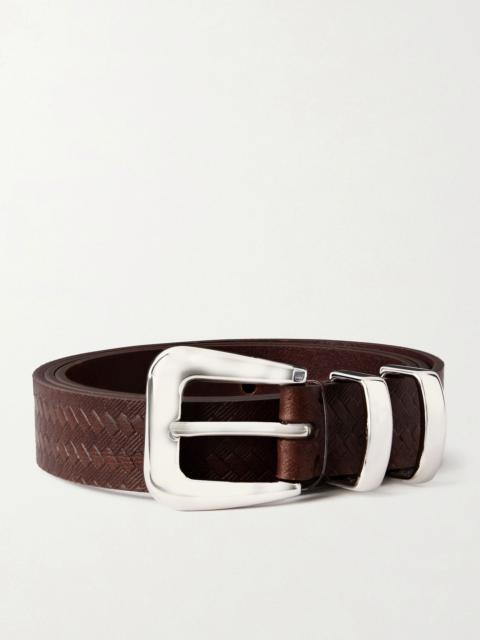 Brunello Cucinelli 2cm Croc-Effect Leather Belt Brown