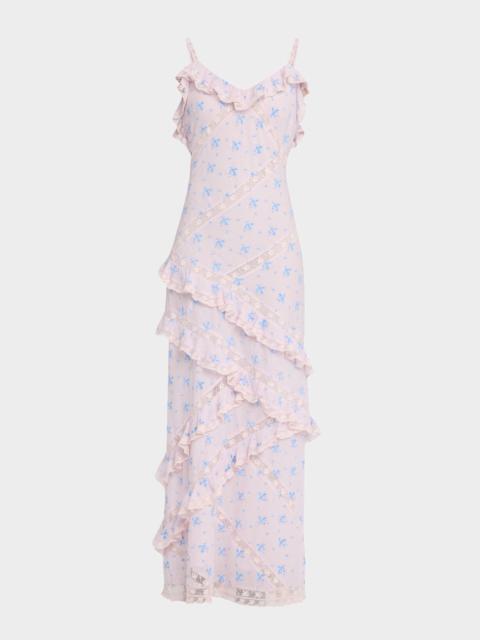 LoveShackFancy Nocelle Floral Cotton Ruffle Maxi Dress