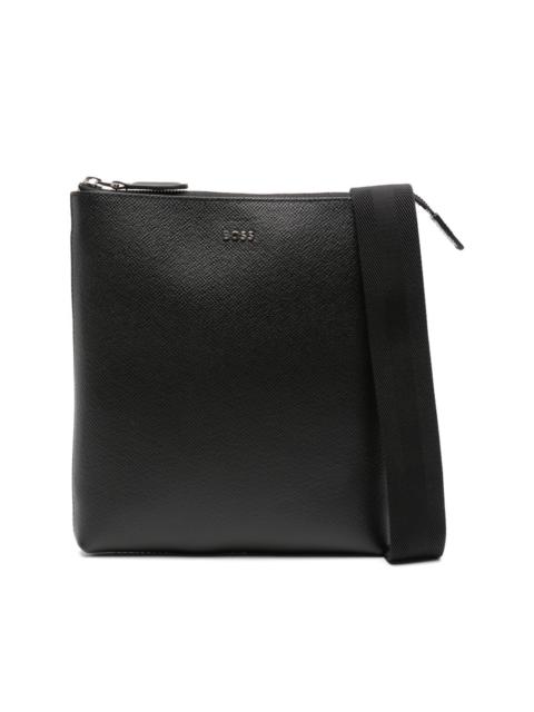 BOSS logo lettering leather messenger bag