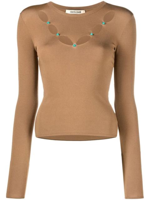 Roberto Cavalli cut-out stone-embellished top