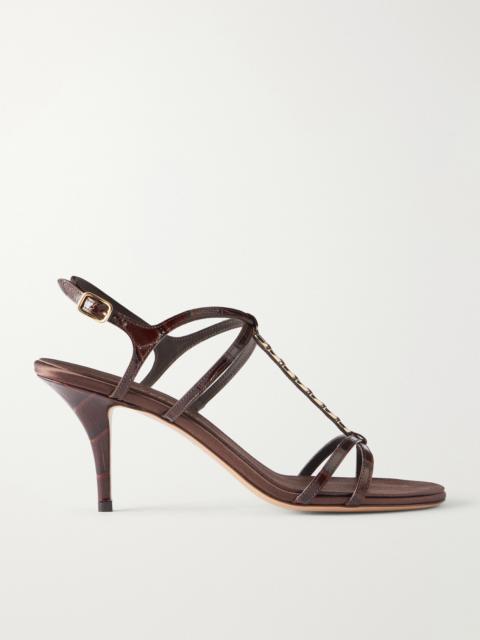 FERRAGAMO Tiane 70 Embellished Croc-effect Leather Sandals