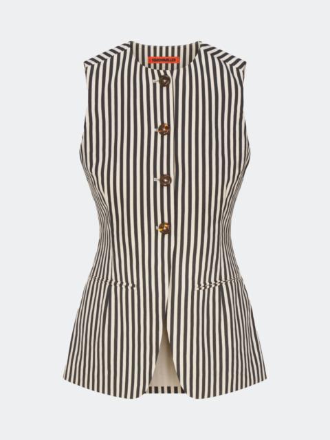 SIMONMILLER Del Mar Linen Vest in Black/Macadamia Micro Stripes