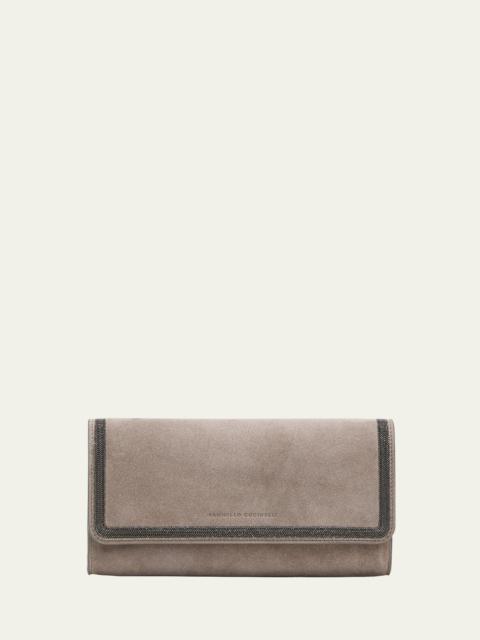 Monili Flap Suede Clutch Bag