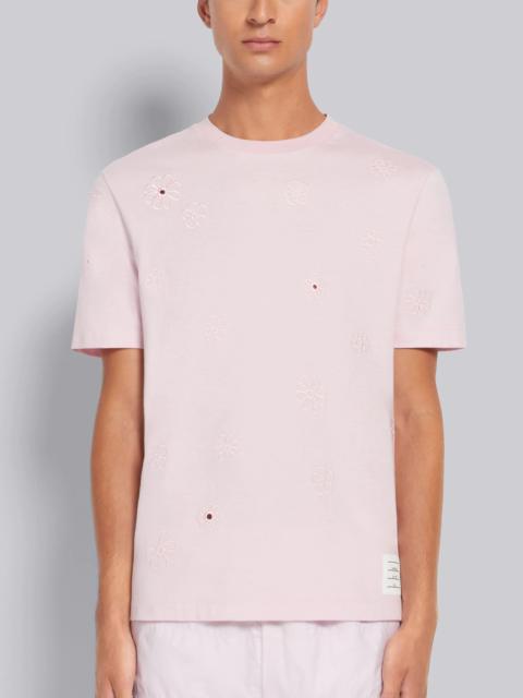 Thom Browne Light Pink Organic Solid Jersey Floral Broderie Anglaise Relaxed Fit Tee