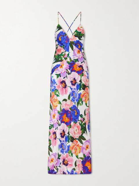 BORGO DE NOR Olive Floral-print Satin-crepe Maxi Dress