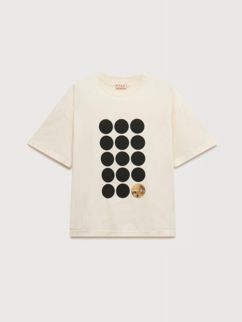 Marni WHITE COTTON T-SHIRT WITH PLANET PRINT
