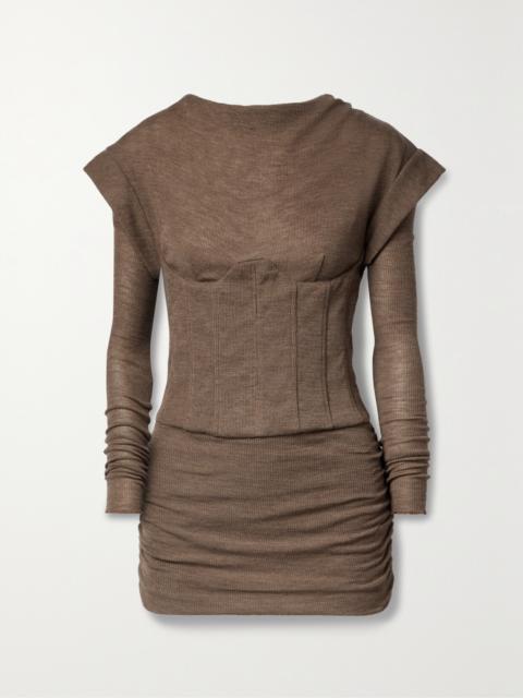 LaQuan Smith Ruched Wool Mini Dress
