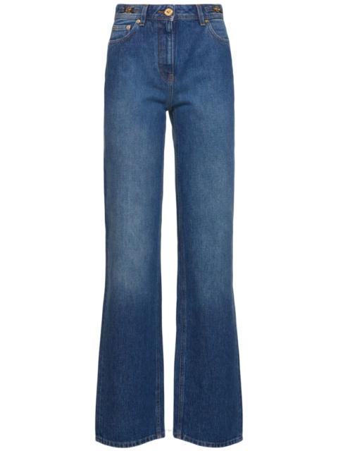 Stonewashed high rise straight jeans