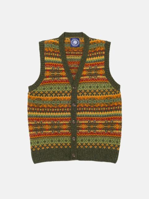 J. PRESS MADE-IN-SCOTLAND OLIVE FAIR ISLE CARDIGAN VEST