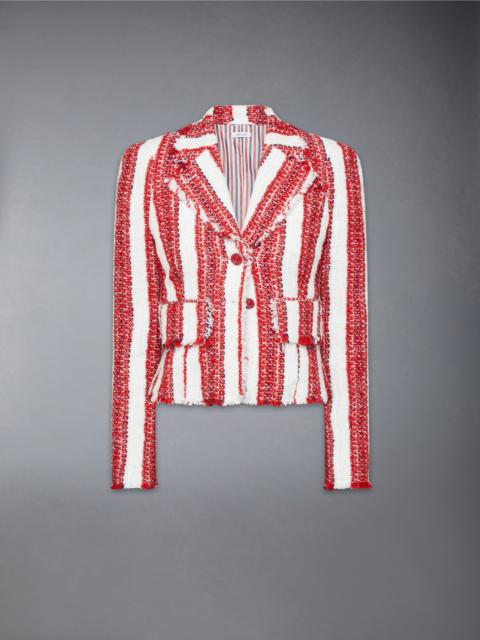 Thom Browne RIBBON TWEED CROPPED JACKET WITH FRAY EDGE