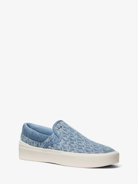 MICHAEL KORS Eddie Signature Logo Print Denim Slip-On Sneaker