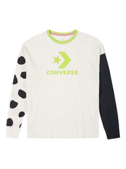 Converse (WMNS) Converse Large Logo Printing Splicing Contrasting Colors Loose Round Neck Long Sleeves White 