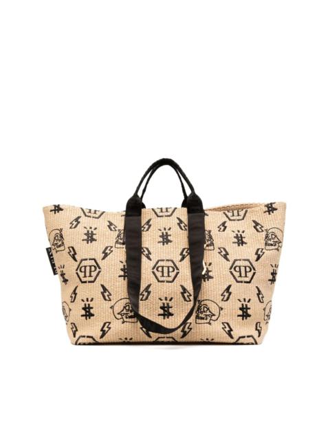 PHILIPP PLEIN monogram-motif wicker tote bag