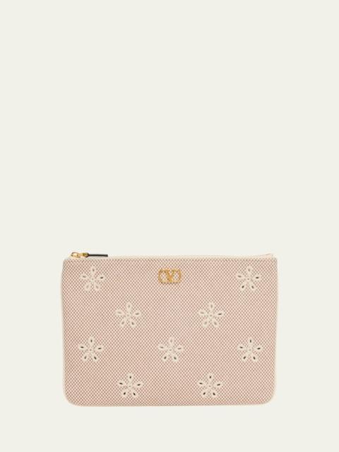 Valentino Eyelet-Embroidered Canvas Clutch Bag