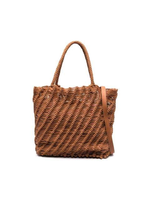 Spiral-woven leather tote bag