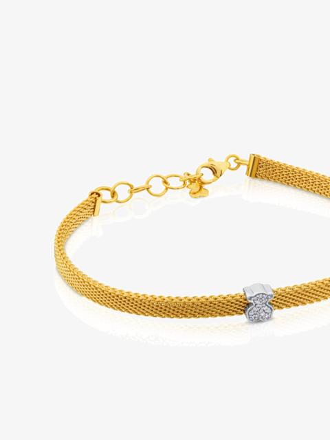 TOUS 18K Solid gold and 18K white gold Icon Mesh Bracelet with Diamonds Bear motif