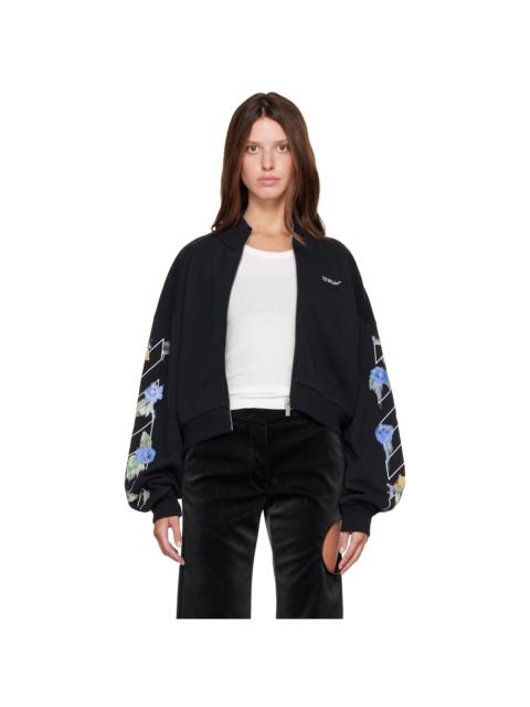 Off-White Black Embroidered Arrow Out Flower Zipup Sweatshirt