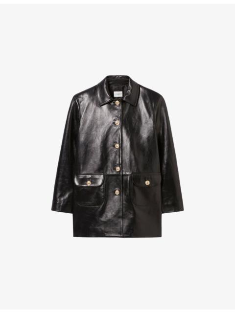 Claudie Pierlot Button-Down Relaxed-Fit Leather Jacket