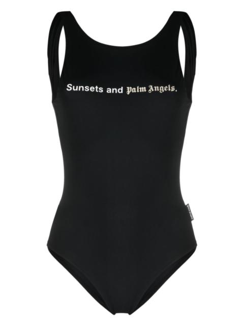 Palm Angels slogan-print low-back swimsuit