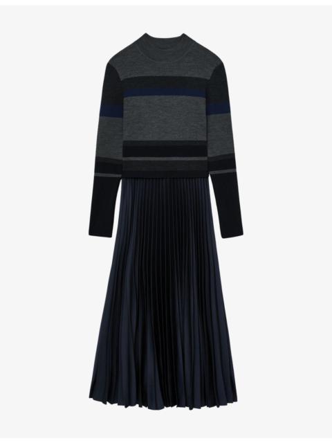 REISS Carla Striped Pleated Wool-Blend Midi Dress