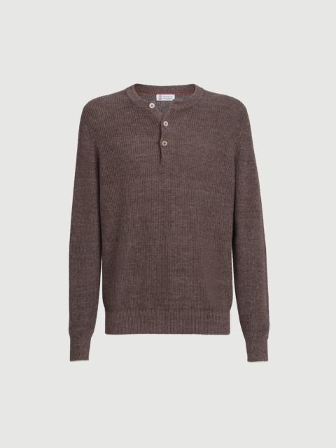 Brunello Cucinelli Cotton and linen half English rib knit sweater with Henley collar