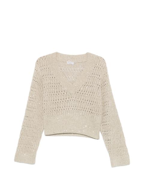 Brunello Cucinelli V-neck openwork sweater