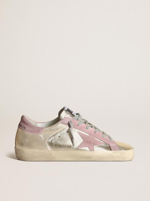 Super-Star LTD sneakers in platinum metallic leather with pink suede star and heel tab