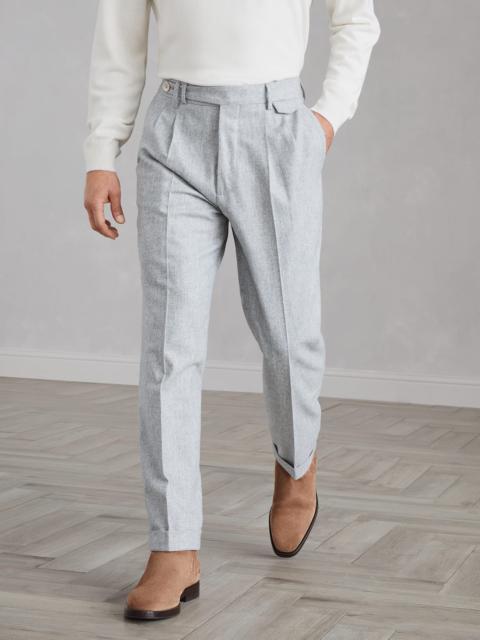 Brunello Cucinelli Virgin wool flannel leisure fit trousers with double pleats and tabbed waistband