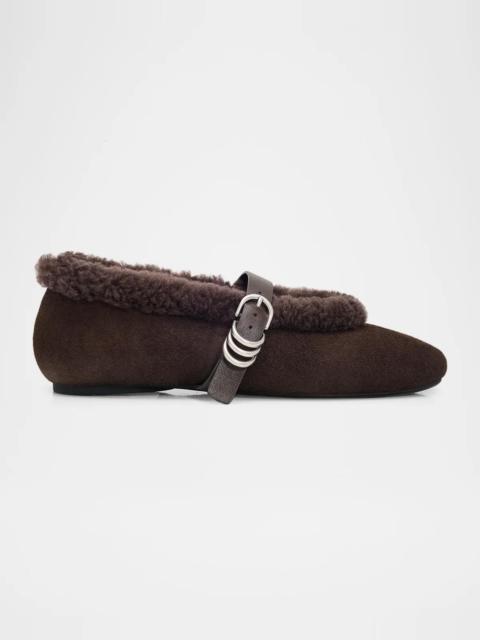 rag & bone Spire Shearling-Lined Suede Mary Jane Ballerina Flats