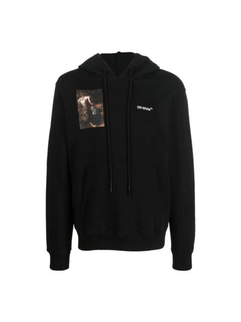 Off-White Men's Off-White FW22 Character Printing Hooded Long Sleeves Loose Fit Black OMBB097C99FLE0101001