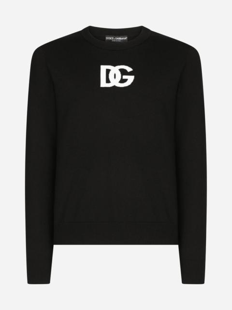 Wool round-neck sweater with DG logo inlay