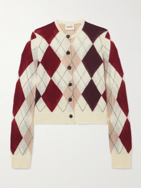 KHAITE Charli Calf Hair-trimmed Argyle Cashmere And Mohair-blend Cardigan