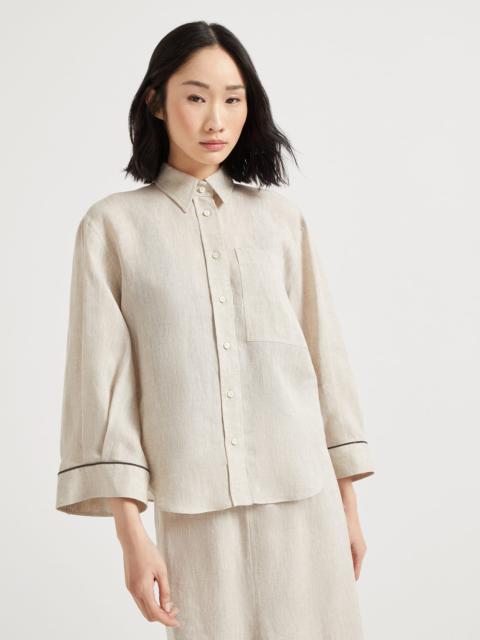 Brunello Cucinelli Lightweight linen cropped shirt with shiny cuffs