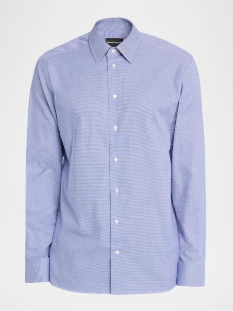 EMPORIO ARMANI Men's Cotton Micro-Houndstooth Classic Fit Sport Shirt