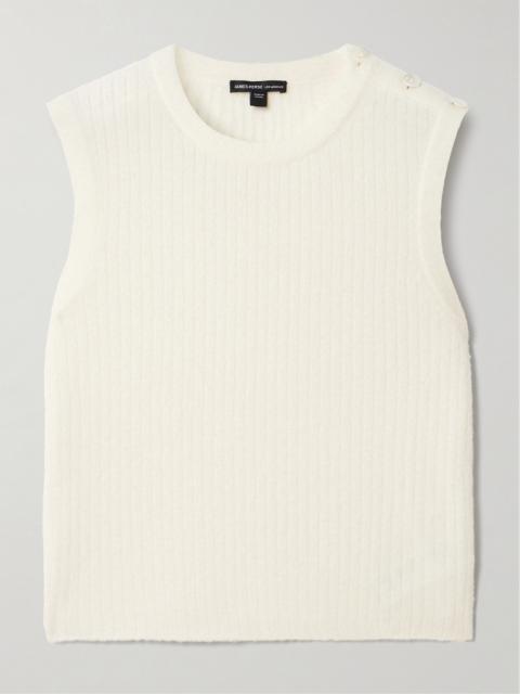 JAMES PERSE Button-embellished Ribbed Brushed Wool-blend Vest