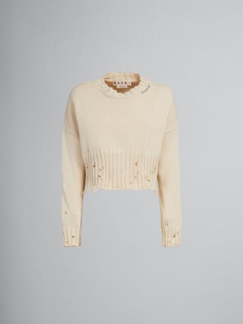 Marni WHITE COTTON CROPPED SWEATER