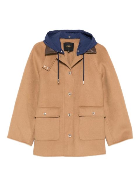 maje removable hood single breasted coat