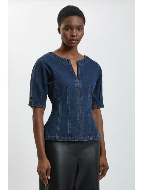 KAREN MILLEN Denim Peplum Short Sleeve Top