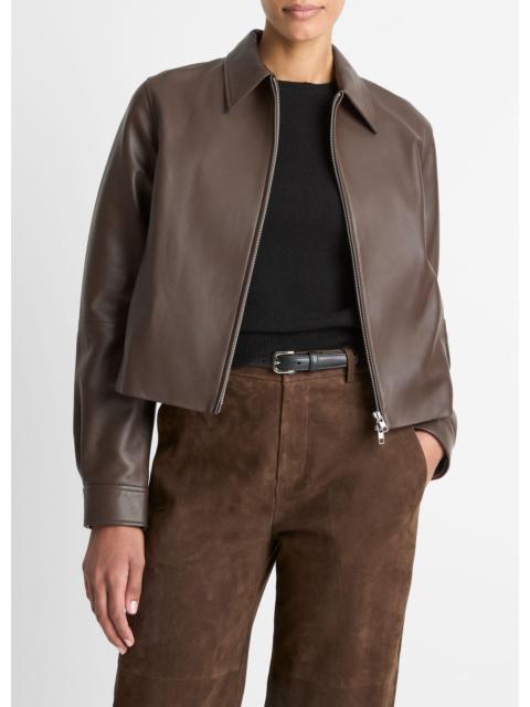 Vince Leather Cropped Zip-Front Jacket