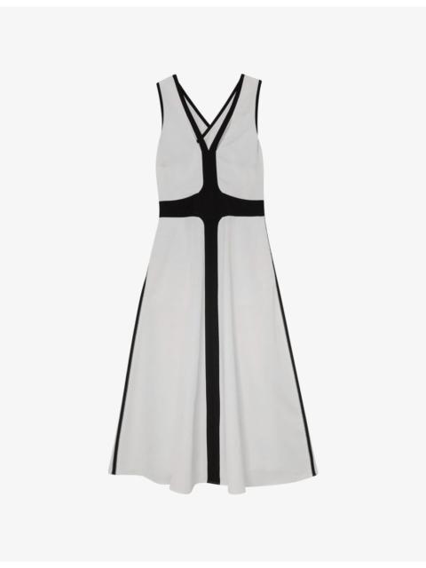 REISS Nova Cross-Back Linen-Blend Midi Dress