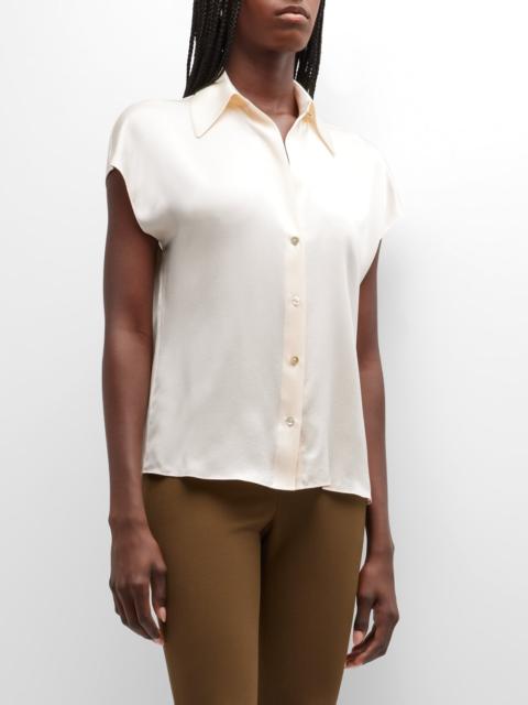 Vince Cap-Sleeve Ruched-Back Silk Blouse