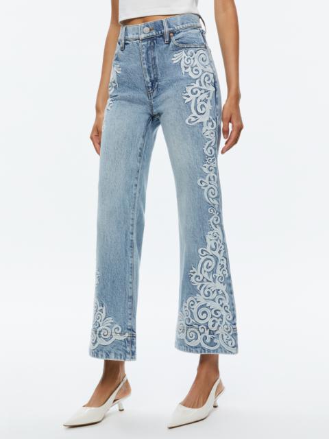 Alice + Olivia BEAUTIFUL EMBROIDERED CROPPED BELL JEAN
