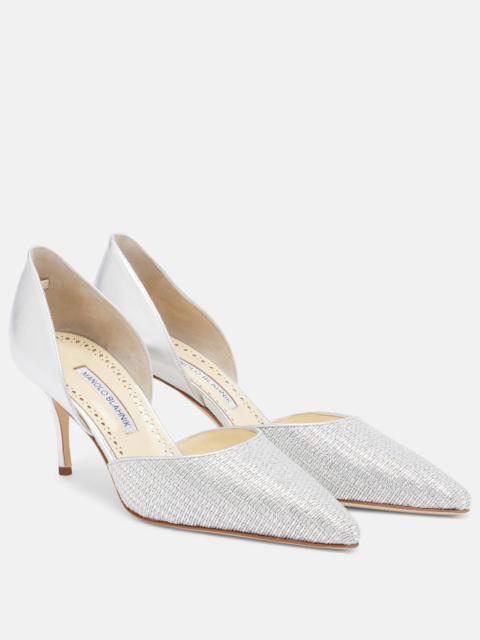 Manolo Blahnik Taylerbinu leather-trimmed woven pumps