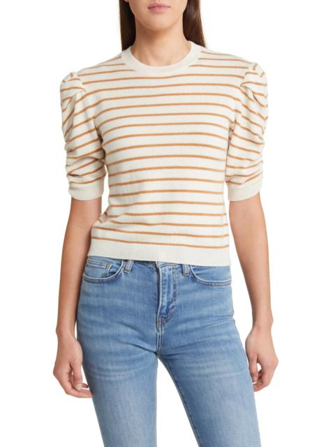 FRAME Stripe Ruched Sleeve Cashmere Sweater