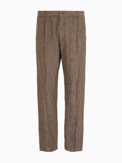 Crêpe-effect faded linen trousers with ribbing