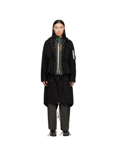 sacai Black Nylon Twill x Ripstop Coat