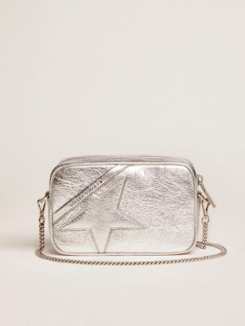 Golden Goose Mini Star Bag in silver laminated leather with tone-on-tone star