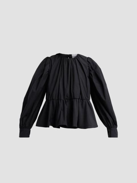 GANNI Women's Compact Poplin Gathered Peplum Blouse - Black