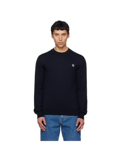 Balmain Navy Fine Silk & Cotton Sweater